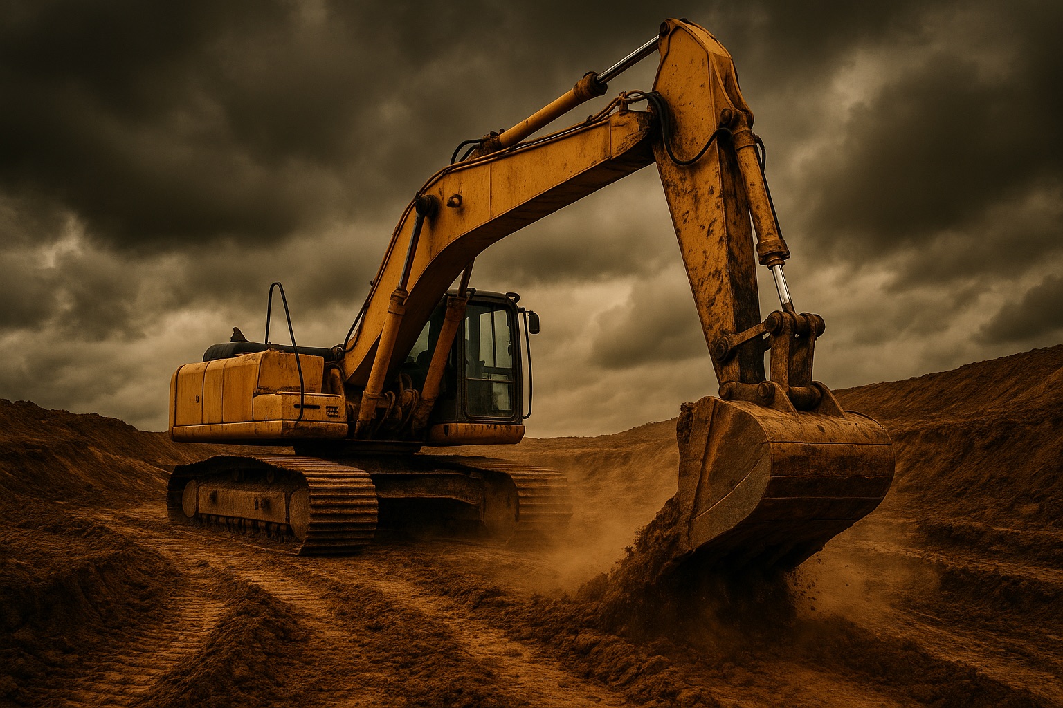 Excavator working a grading site
